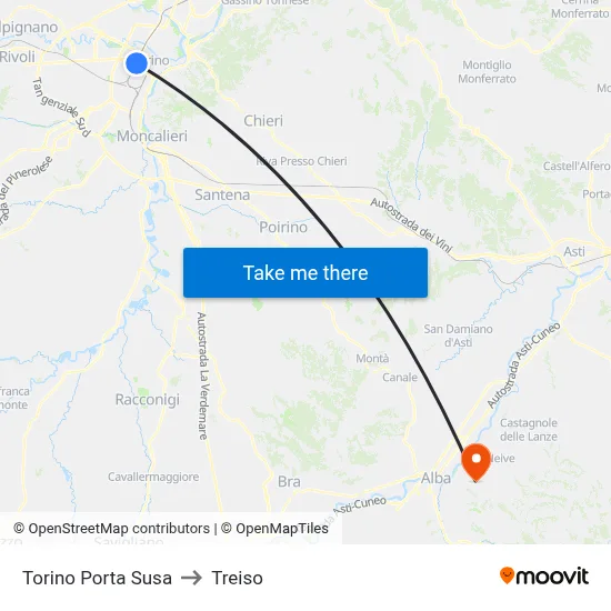 Turin Porta Susa to Treiso map