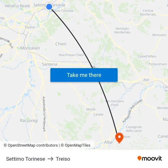 Settimo Torinese to Treiso map