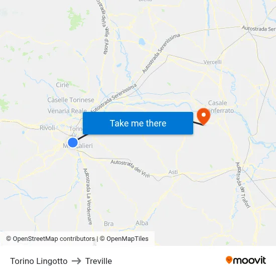 Turin Lingotto to Treville map