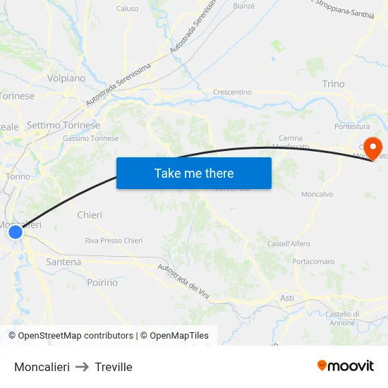 Moncalieri to Treville map