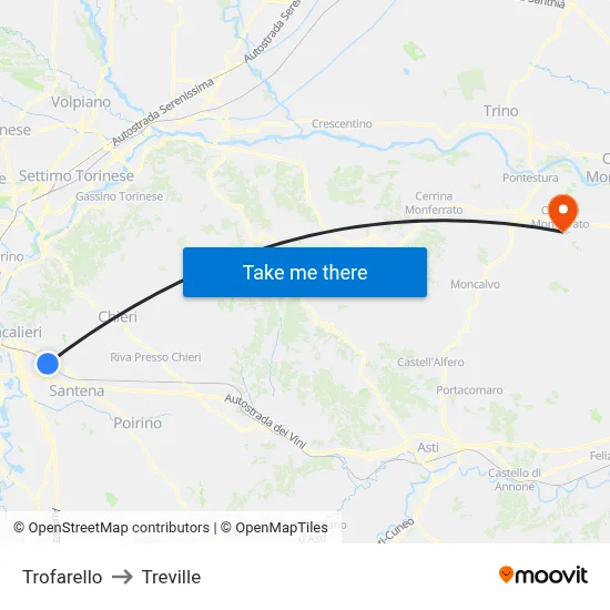 Trofarello to Treville map