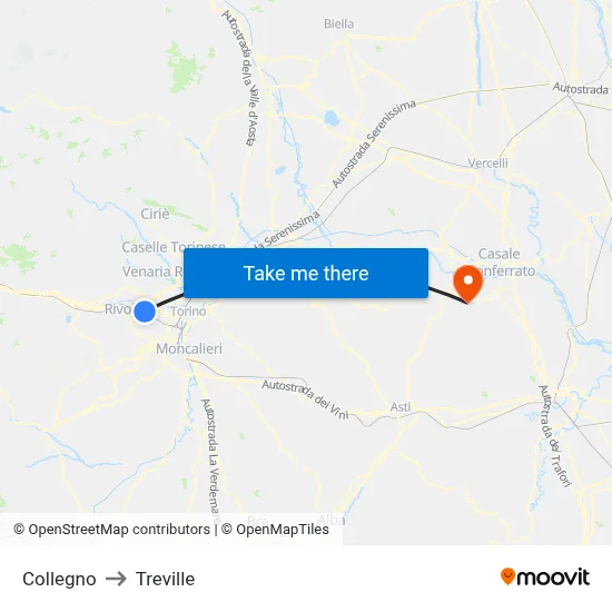 Collegno to Treville map