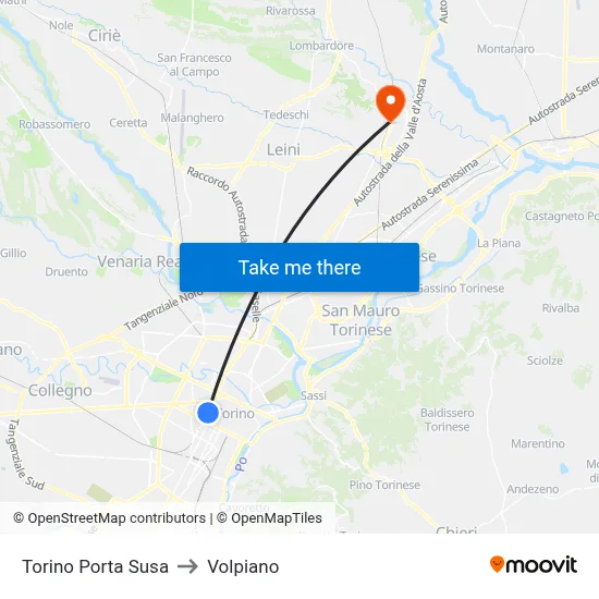 Turin Porta Susa to Volpiano map