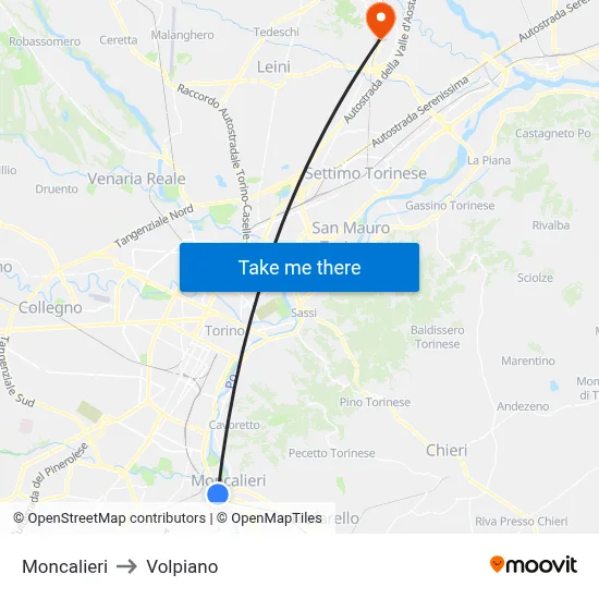 Moncalieri to Volpiano map