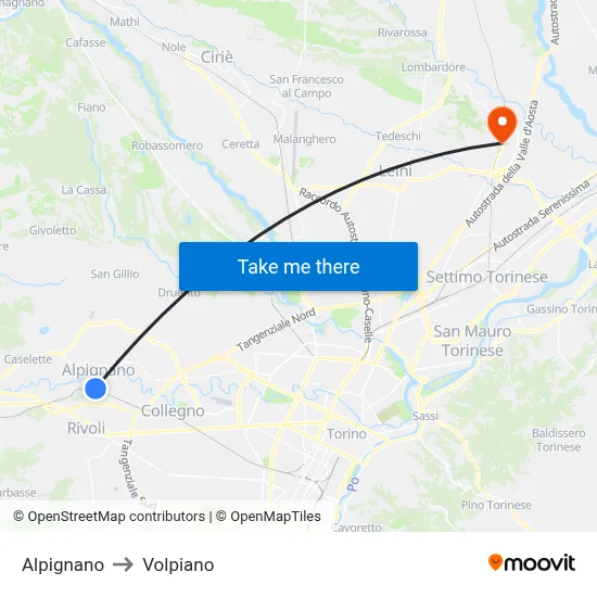 Alpignano to Volpiano map