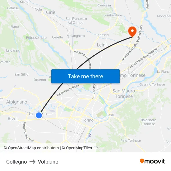 Collegno to Volpiano map