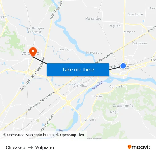 Chivasso to Volpiano map