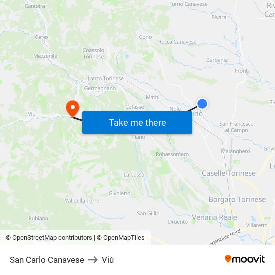 San Carlo Canavese to Viù map