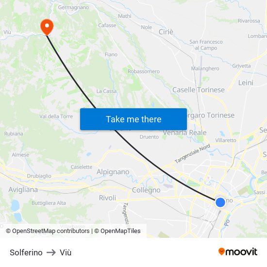 Solferino to Viù map