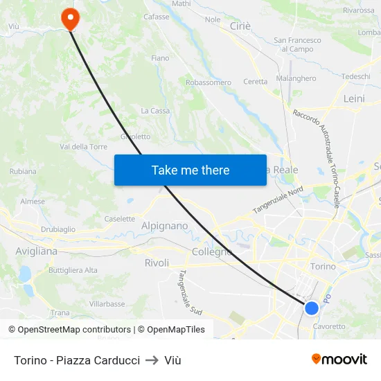 Turin - Carducci Square to Viù map