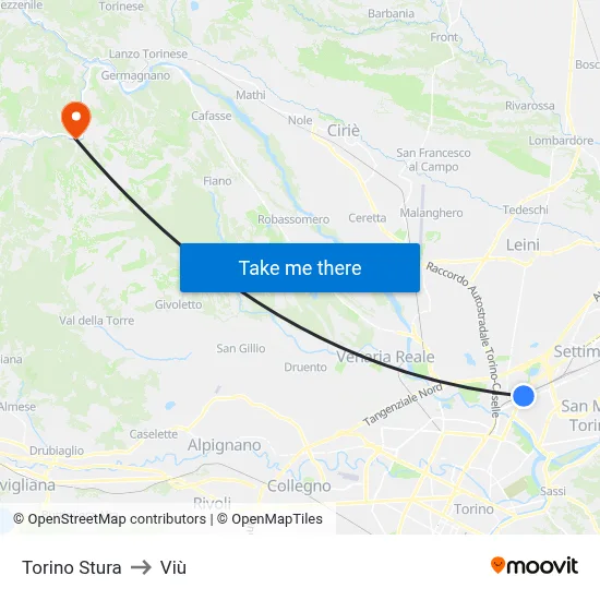 Turin Stura to Viù map
