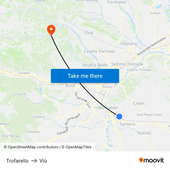 Trofarello to Viù map