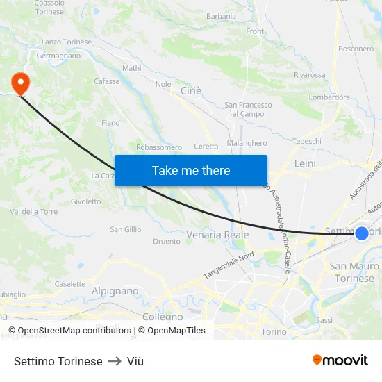 Settimo Torinese to Viù map