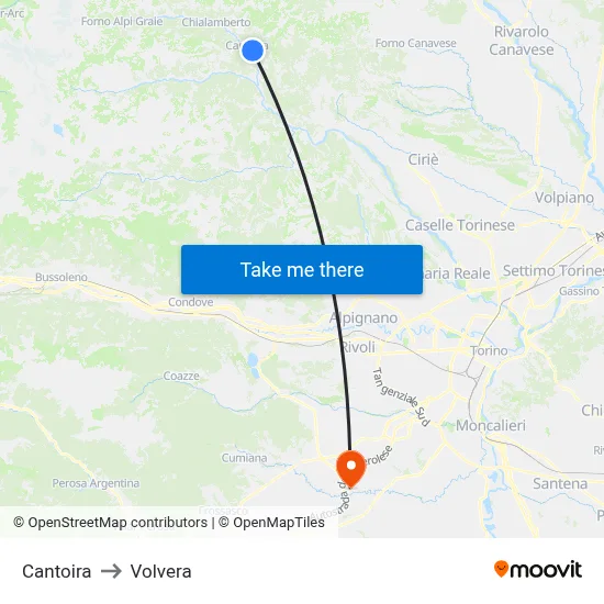 Cantoira to Volvera map