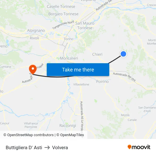 Buttigliera D' Asti to Volvera map