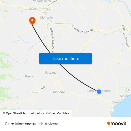 Cairo Montenotte to Volvera map