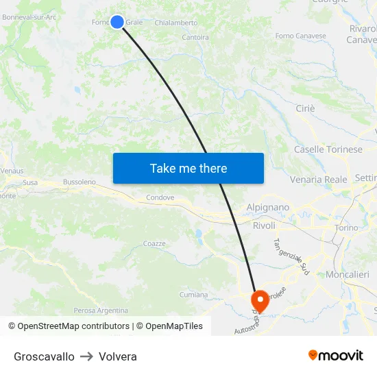 Groscavallo to Volvera map