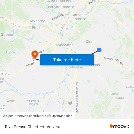Riva Presso Chieri to Volvera map