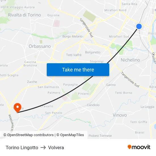 Turin Lingotto to Volvera map