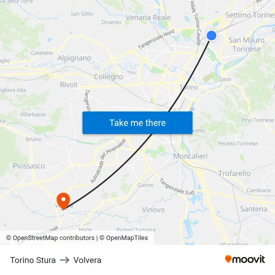 Turin Stura to Volvera map
