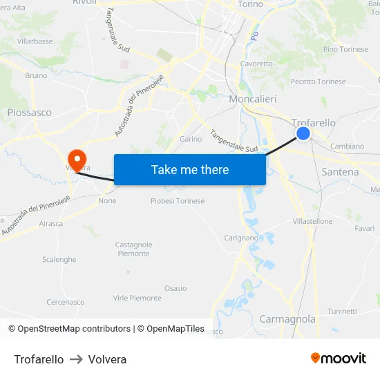 Trofarello to Volvera map