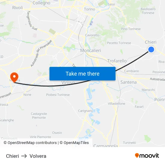 Chieri to Volvera map