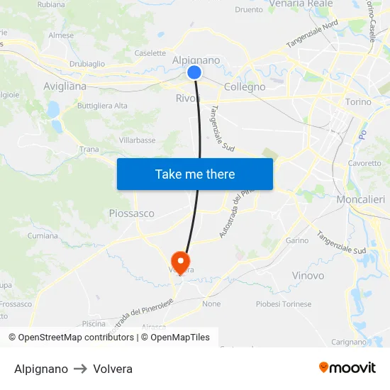 Alpignano to Volvera map