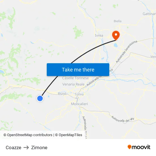 Coazze to Zimone map