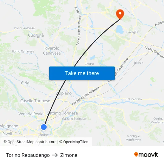 Turin Rebaudengo to Zimone map