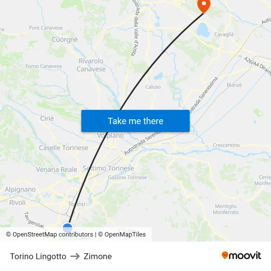Turin Lingotto to Zimone map