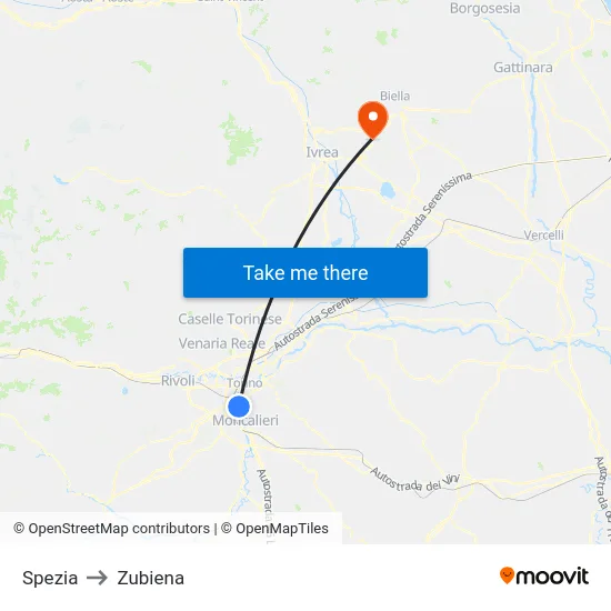 Spezia to Zubiena map