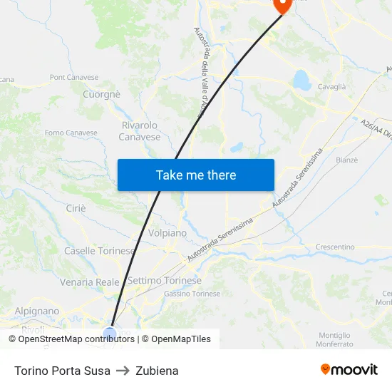 Turin Porta Susa to Zubiena map