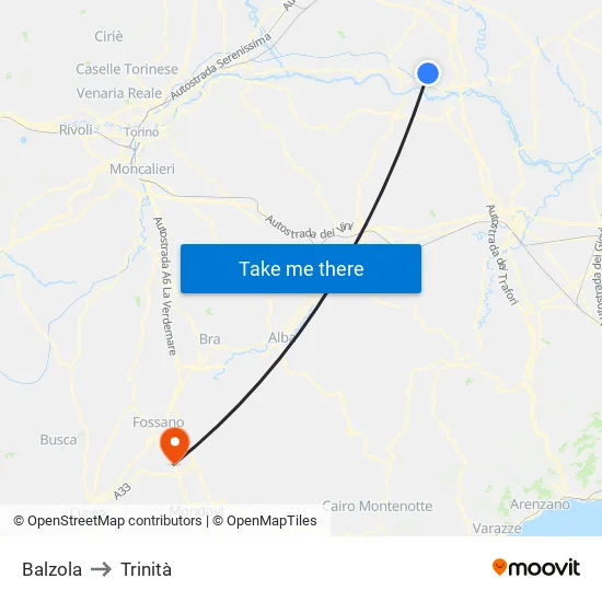 Balzola to Trinity map