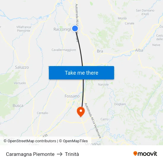 Caramagna Piemonte to Trinità map