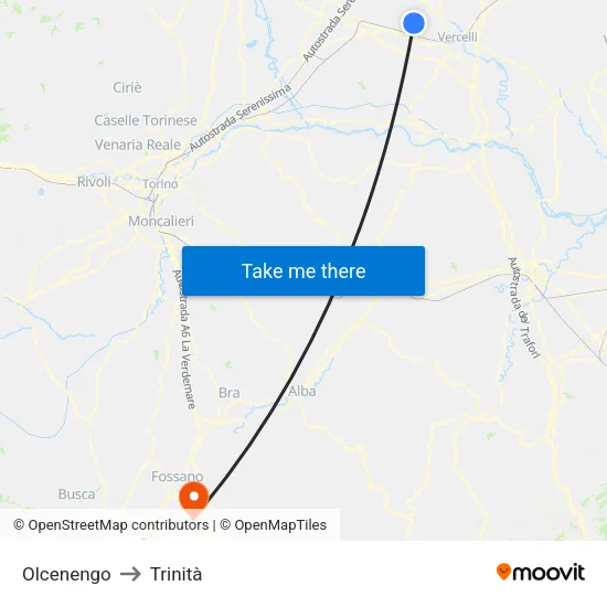 Olcenengo to Trinity map