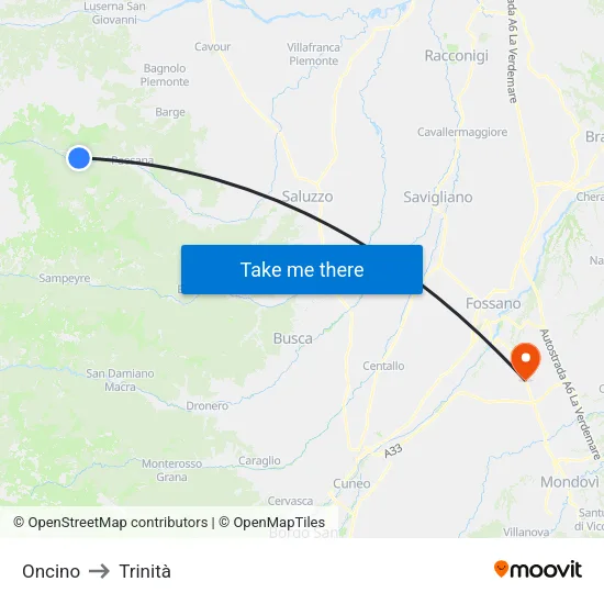 Oncino to Trinity map