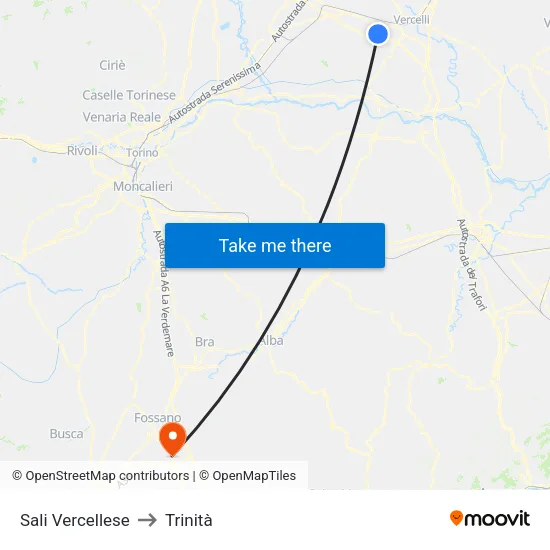 Sali Vercellese to Trinity map