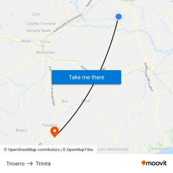 Tricerro to Trinità map