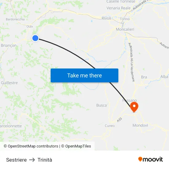 Sestriere to Trinity map