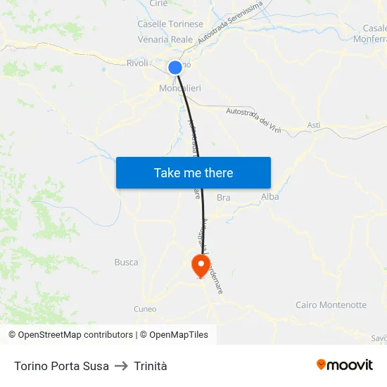 Turin Porta Susa to Trinity map