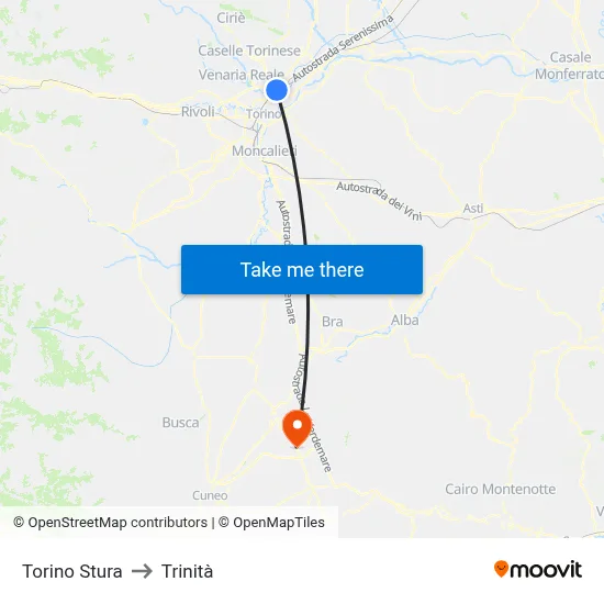 Turin Stura to Trinity map