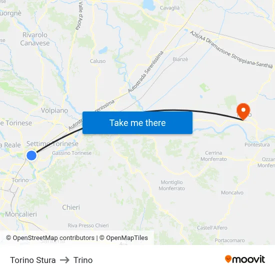 Turin Stura to Trino map