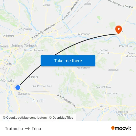 Trofarello to Trino map