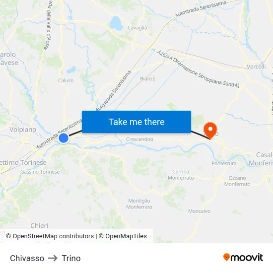 Chivasso to Trino map