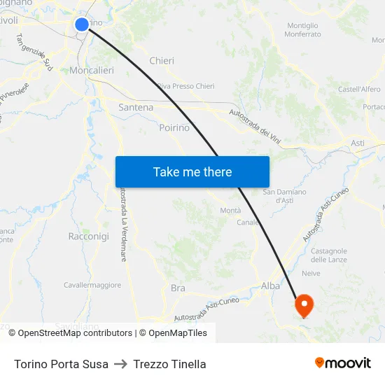 Turin Porta Susa to Trezzo Tinella map
