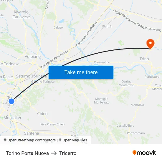 Turin Porta Nuova to Tricerro map
