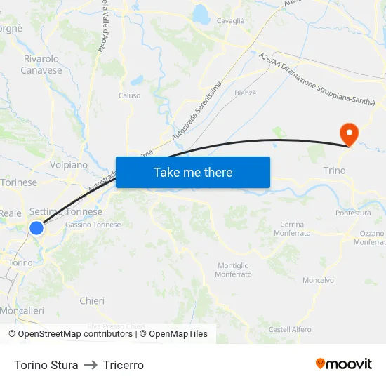Turin Stura to Tricerro map