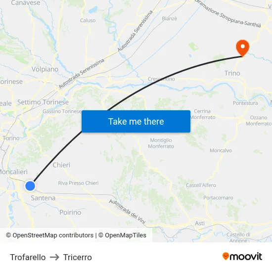 Trofarello to Tricerro map
