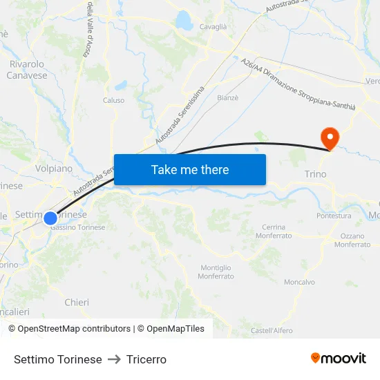 Settimo Torinese to Tricerro map