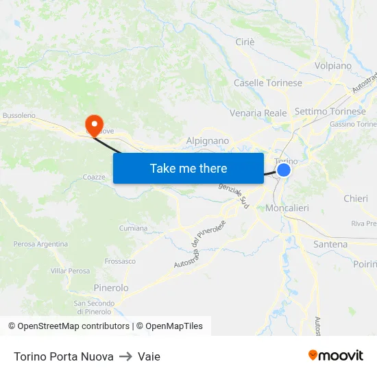 Turin Porta Nuova to Vaie map